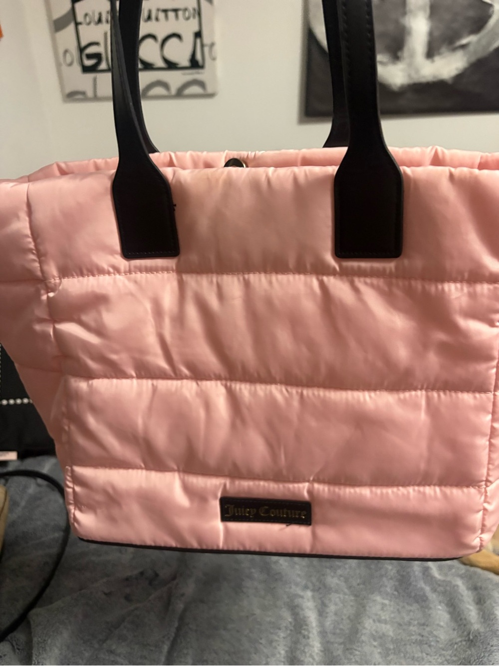 Juicy Couture Pink Quilted Tote with Black Handles